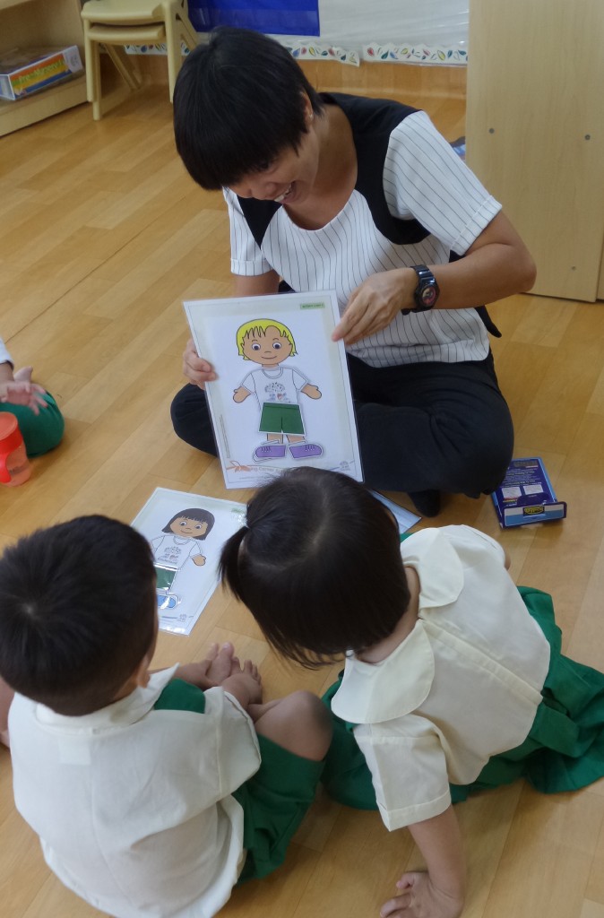 Our Singaporean teacher, Ms Rissa, teaching the Pre-Nursery 1 children using the Kinderland Integrated Curriculum