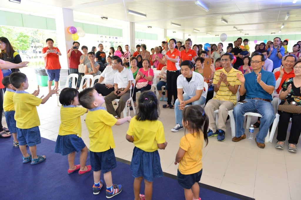 The brave young ones singing and dancing in front of the encouraging audience.